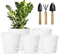 5 Pcs Pots de Fleurs en Plastique, 17.8/16.5/15.2/13.9/12.7cm Pots à Fleurs/Plantes en Plastique, Auto-Arrosant avec Soucoupe de Fleur Convient aux Jardins de Balcon Intérieurs et Extérieurs