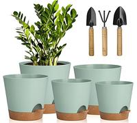 5 Pcs Pots de Fleurs en Plastique, 17.8/16.5/15.2/13.9/12.7cm Pots à Fleurs/Plantes en Plastique, Auto-Arrosant avec Soucoupe de Fleur Convient aux Jardins de Balcon Intérieurs et Extérieurs
