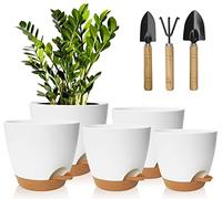5 Pcs Pots de Fleurs en Plastique, 17.8/16.5/15.2/13.9/12.7cm Pots à Fleurs/Plantes en Plastique, Auto-Arrosant avec Soucoupe de Fleur Convient aux Jardins de Balcon Intérieurs et Extérieurs