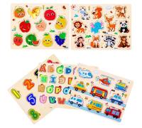 5 pcs Puzzles en Bois pour Enfants, Montessori Jouet Bebe, Alphabet Nombre Forme Véhicules Fruit Animal Jeuets Educatifs 3 Ans
