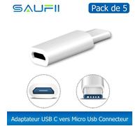 [ 5 pcs ] SAUFII Câble Adaptateur USB C Type-C 3.1 vers Micro B USB 2.0 Connecteur pour ZUK Z2 NEXUS 5X 6P (Blanc)