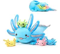 5 Pcs Set de Axolotls en Peluche Maman Animal Axolotl Peluche de 60 cm avec 4 Bébés en Peluche Mignons dans Son Ventre Peluche Axolotl Douce pour Garçon Fille Anniversaire Remise des Diplômes(Bleu)