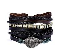 5 Pcs/Set Tressé Bracelets en Cuir D'enveloppe Hommes Vintage Feuille Pium
