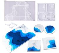 5 Pcs Silicone Molds For Resin Large Tray, Resin Epoxy Silicone Ocean Coaster Mold And Mini 3d Resin Filler Mould For Home Decoration Craft