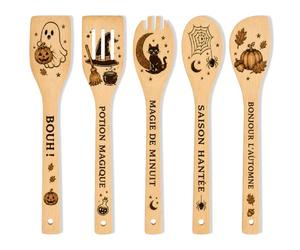 5 Pcs Spatules en Halloween Decoration de Cuisine, Decoration Halloween | Ustensiles Modèle Fantôme, Chat, Sorcière, Araignée et Citrouille, Cadeau Halloween pour Cuisine et Halloween Décoration