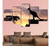 5 Pcs Toile Photo Art Mural Kangourou Sur La Colline Au Coucher Du Soleil (L/Avec Cadre 150 X 80 Cm) Décoration Murale Oeuvre Moderne Peinture Pour Bureau À Domicile Salon Chambre Pour Sal -7F8Y-R3I