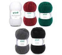 Gründl Laine Lisa Premium uni - Fil pour tricoter - Fil à crocheter - Doux et agréable pour la peau - 100% polyacrylique 5 pelotes 50 g / 133 m - Taille d’aiguille 3,5-4,5 -blanc-marron-bordeaux-vert