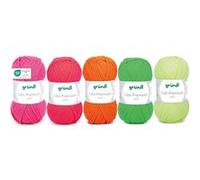 5 pelotes de laine - Jaune fluo, rose fluo, vert matcha, rose et orange fluo - 100% acrylique - Gründl - Lisa Premium