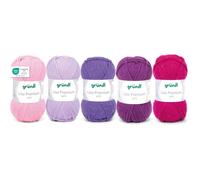5 pelotes de laine - Rose, lilas, fuchsia, violet et pourpre - 100% acrylique - Gründl - Lisa Premium