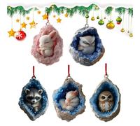 5 Pendaison Animaux dans Trou, pour Sapin De Noël Ornements, Ornement De Noël Forme d'animal, Décorations Noëls Acrylique 2D, pour Sapin Cadeau De Noëls, pour Les Amoureux Animaux