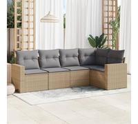5-Piece Beige Woven Resin Outdoor Patio Furniture Set with Cushions, Modular Garden Sofa Set for Backyard, Terrace, Waterproof Storage, Removable Washable Covers, Weather-Resistant Rattan Effect