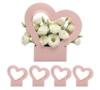 5 Piece Flower Bag Set - Waterproof Portable Foldable Heart Shaped Bouquet Holder, Ideal for Girls Wife Girlfriend Mom, Valentines Birthday Mothers Day Wedding Party Decoration