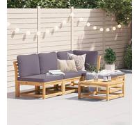 5-Piece Garden Furniture Set with Cushions, Solid Acacia Wood Outdoor Patio Sofa Set, Modular Design with Slatted Seats, Water-Resistant, Includes Table, Corner Sofa, Footrest, for Garden Terrace