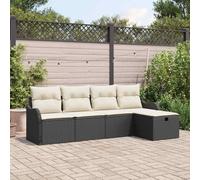 5-Piece Modular Outdoor Sofa Set, Black Cream Poly Rattan Garden Furniture, Waterproof Patio Conversation Set with Storage, Durable All-Weather Sectional Sofa for Backyard, Terrace, Poolside