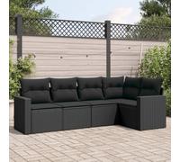 5-Piece Outdoor Patio Furniture Set Black Wicker Resin with Cushions, Modular Garden Sofa Waterproof Storage & UV Resistant for Backyard, Terrace, Poolside, Durable Rattan Conversation Set