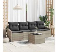 5-Piece Outdoor Patio Furniture Set, Light Gray Poly Rattan Sofa Sectional with Cushions and Adjustable Coffee Table, Modular Garden Lounge Set for Terrace, Poolside, Relaxation and Entertainment