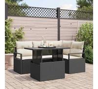 5-Piece Outdoor Patio Furniture Set, Modern Garden Sofa Set with Adjustable Table in Black & Cream, All-Weather Wicker Rattan Sectional Couch for Terrace, Backyard, Poolside Lounge and Relaxation