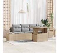 5-Piece Outdoor Patio Furniture Set, Modern Garden Sofa with Adjustable Tempered Glass Coffee Table, Beige Light Grey All-Weather PE Rattan Wicker Sectional Conversation Set for Backyard, Poolside