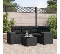5-Piece Outdoor Patio Furniture Set with Cushions, Black Wicker Resin Rattan Sofa Sectional Conversation Set for Garden, Backyard, Poolside, Includes Glass Top Table & Thick Removable Cushions