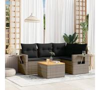 5-Piece Outdoor Patio Furniture Set with Cushions, Grey Wicker Resin Garden Sofa Set for Backyard, Terrace, Modular Design, Side Table, Weather-Resistant & Easy to Clean, Includes 4 5 Back Cushions