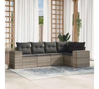 5-Piece Outdoor Patio Furniture Set with Light Gray Cushions, Wicker Resin Garden Sofa Set for Backyard, Terrace, Durable Weather-Resistant Rattan Sectional Seating Group with Removable Covers