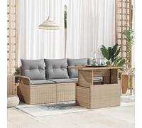 5-Piece Outdoor Patio Sofa Set, Modular Sectional Garden Furniture with Beige and Light Gray Cushions, Waterproof Rattan Wicker Conversation Set for Backyard, Poolside, Terrace, and Balcony
