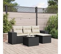 5-Piece Outdoor Wicker Patio Furniture Set with Cushions, Black Resin Rattan Garden Sofa with Glass Top Table for Backyard, Terrace, Durable Weather-Resistant Conversation Set for Relaxing Outside
