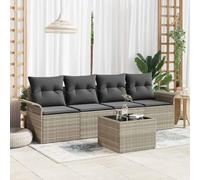 5-Piece Patio Furniture Set, Outdoor Modular Sectional Sofa with Glass Coffee Table, Light Gray and Dark Gray Wicker Cushioned Seating for Garden, Terrace, Backyard, Weather Resistant & Modern Design