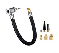 5-Piece Tire Inflator Hose Kit 10in EPDM Rubber | 5-piece set, 10in extension tube, pour presta adapter, ball needle, tapered nozzles, fit