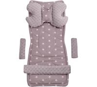 5 Piece Universal Cushion For Seat And Buggy Stroller Insert Overlay For Belts + For Headband Minky Cotton (White Stars On Grey With Grey Minky)