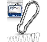 5 pièces 11-mm Mousqueton en acier inoxydable sans cosse de V4A forme robuste sans œillet charge de rupture 1900 kg crochets à pression mousqueton pompier 316 11x120-mm