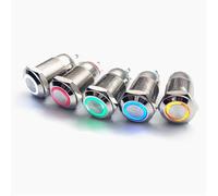 5 pièces 12MM avec LED 3V 5V 12V 24V 220V Interrupteur à bouton en métal Bouton poussoir momentané à réinitialisation automatique éclairé Rouge Bleu Vert(YELLOW,48v)