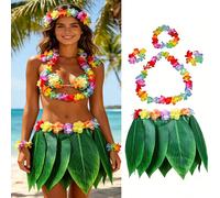 5 pièces/4 pièces Set 1 pièce Jupe de costume de danse de performance de plage tropicale, costume de fête de plage, jupe décorative de fête à thème hawaïen, comprenant 2 bracelets, 1 bandeau, 1 collie