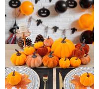 5 PIÈCES/6 PIÈCES/7 PIÈCES Citrouilles artificielles en velours d'automne de tailles variées, décoration de citrouilles en mousse floquée artificielle, décoration automnale familiale de style fermier,