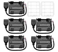 5 Pièces 6x 1.5V AA Supports de Piles, KUOQIY 9V Double Face Boîte de Batterie, AA Support de Batterie avec Prise Femelle USB, avec Boîte à Piles en Plastique