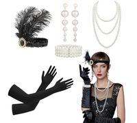 5 Pièces Accessoire Année 20 Femme Gatsby Costume Set, Années 1920 Flapper Great Gatsby Accessoires Set, Charleston Femme Annee 20 Pour Carnaval La Mascarade Noël