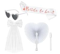 5 Pièces Accessoire EVJF Écharpe Future Mariée Voile Blanc Éventail Mariage Lunettes de Soleil Cœur avec Marqueur Blanc - Kit Enterrement de Vie de Jeune Fille pour Fête EVJF Déguisement