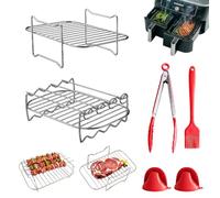 5 Pièces Accessoires Air Fryer Grilles de Cuisson Acier Inoxydable Alimentaire Empilable pour Friteuse à Air Double Panier 7,6-10,4L Compatible avec Ninja Cosori Russell Hobbs Support pour Brochettes