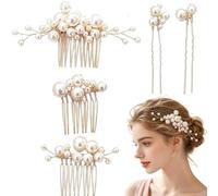 5 Pièces Accessoires Cheveux Mariage,Peigne Et Pinces à Cheveux Perle De Mariée De U Bijoux En Pétale Cristal Pour Femmes Et Filles,Handmade Mixed Pearl Bridal Hair Comb Set with U-Pins for Wedding