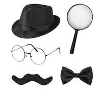 5 Pièces Accessoires de Costume de Détective, Sherlock Holmes Cosplay Accessoires avec chapeau de Détective Lunettes Fausse Moustache Loupe, accessoires de cosplay pour carnaval cosplay Halloween