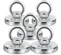 5 pièces Aimant de Pêche Super Puissant 70 Kg Force de Traction Ø 42 mm, Aimant Neodyme Super Puissant Crochet Magnétique, Aimant pour l'industrie et la Science Pêche À L'Aimant et Garage