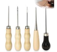 5 pièces alènes pour cuir avec manche en bois, alène pour couture, ensemble d'aiguilles pour percer, poinçonner, travaux manuels DIY, réparation du cuir et des chaussures