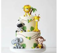 5 Pièces Animaux Gâteau Décoration, Gâteau Topper Jungle, Decor Gateau Animaux la forêt, Girafe, Lion, Singe, Éléphant, Zèbre pour Enfants Fête d'anniversaire de la Gâteau Décoration