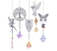 5 pièces Attrape-Soleil en Cristal, Décoration de Fenêtre, Pendentifs en Forme d'arbre, Hiboux, Colibri, Papillon et Fée, Capteurs de Soleil pour Jardin et Maison, Déco Élégante et Brillante