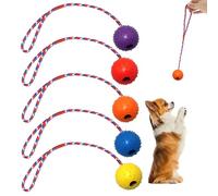5 Pièces Balle pour Chien avec Corde, ø 5 x 30 cm Balle à Lancer en Caoutchouc Naturel avec Corde, balles de lancer pour chien avec corde, Jouet de Lancer pour Chiens de Grande et Petite Taille