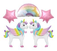 5 Pièces Ballons Anniversaire, Ballons Aluminium licorne Ballon Étoiles, Arc-en-Ciel Ballon Anniversaire Licorne Helium Licornes pour Filles Fête Anniversaires Baby Shower