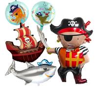 5 Pièces Ballons de Pirate,Ronds d'Animaux Océan Ballons d'Aluminium,Pirate Requin Ballon,Pirat Thème Fête Décoration