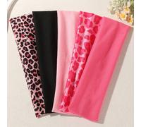 5 pièces Bandeaux pour femmes Y2K rétro imprimé léopard rose couleur unie, convient pour la photographie de rue et l'utilisation sportive, accessoires pour cheveux pour femmes Taille UniquePolyester
