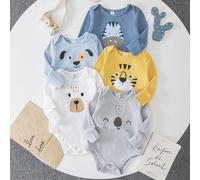 5 pièces Body bébé garçon/fille à col rond et manches longues, en maille douce avec imprimé animal ours et chien, avec un épaule chevauchante et un tissu polaire doux et élastique 6-9M,9-12M,12-18M,18