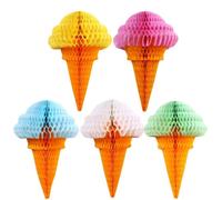 5 Pièces Boule Alvéolée Glace en Papier Coloré, à Suspendre | Réutilisable, Motif Crème Glacée, Style Mignon et Drôle, pour Mur, Carnavals, Ambiance Festive Couleur Aléatoire
